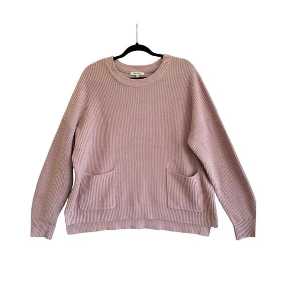 Madewell Do Well Pink Knit Sweater sz XL Front Pockets Cotton Blend Oversized - Picture 5 of 5